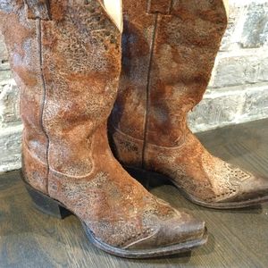 Double H Sonora Sand Dune Snip Toe Western Cowgirl Distressed Leather Boots 6.5B